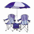 Outdoor twin beach umbrella with chair